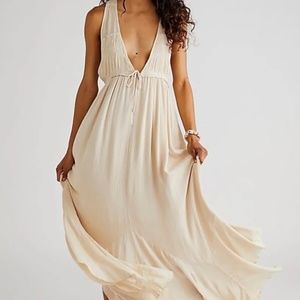 Free People Endless Summer Showstopper Midi Maxi Dress Halter Ivory Tan M NEW